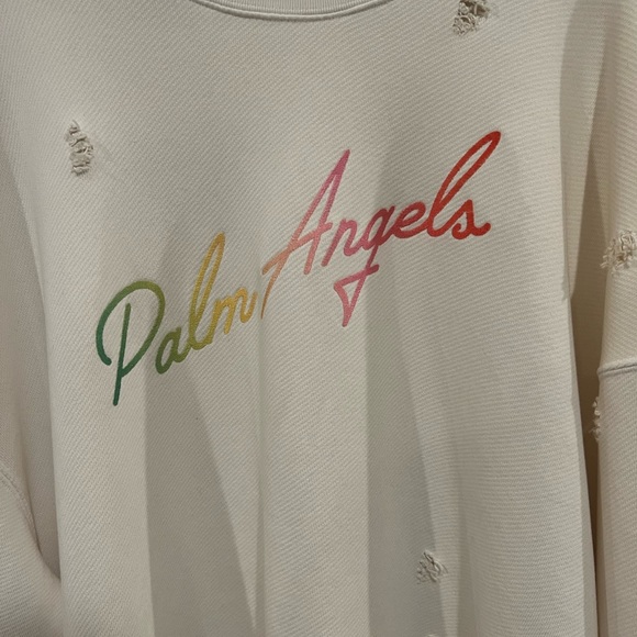 *Rare* White Distressed multicolor Miami Logo Palm Angeles crew neck - Picture 2 of 9